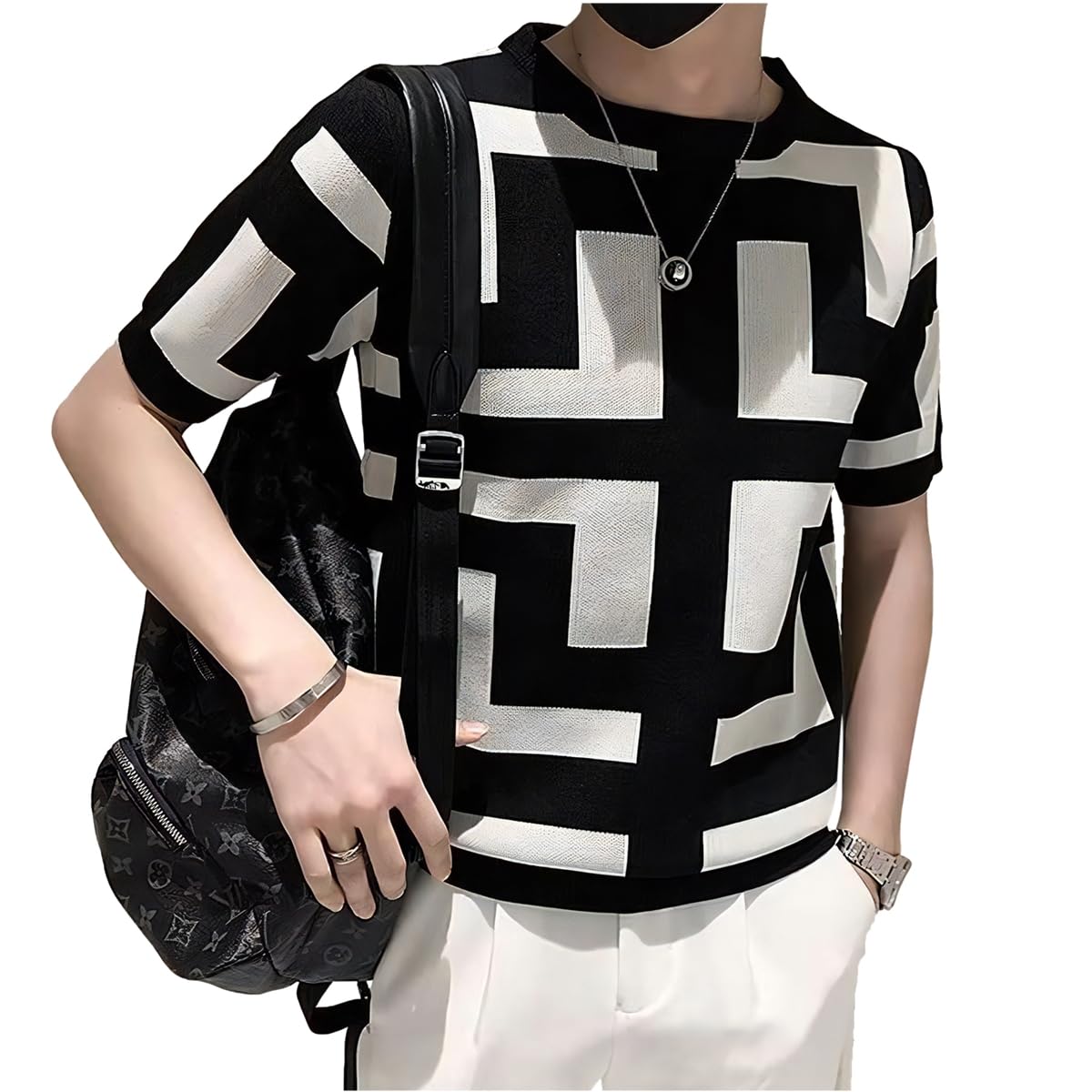 

Short Sleeve Knit Summer Slim Geometric Thick Knit Korean Street Cool and Crew Plus Sizes Adults in Their 30s and Tight Slim Stretch Stylish X-cross слоновая кость