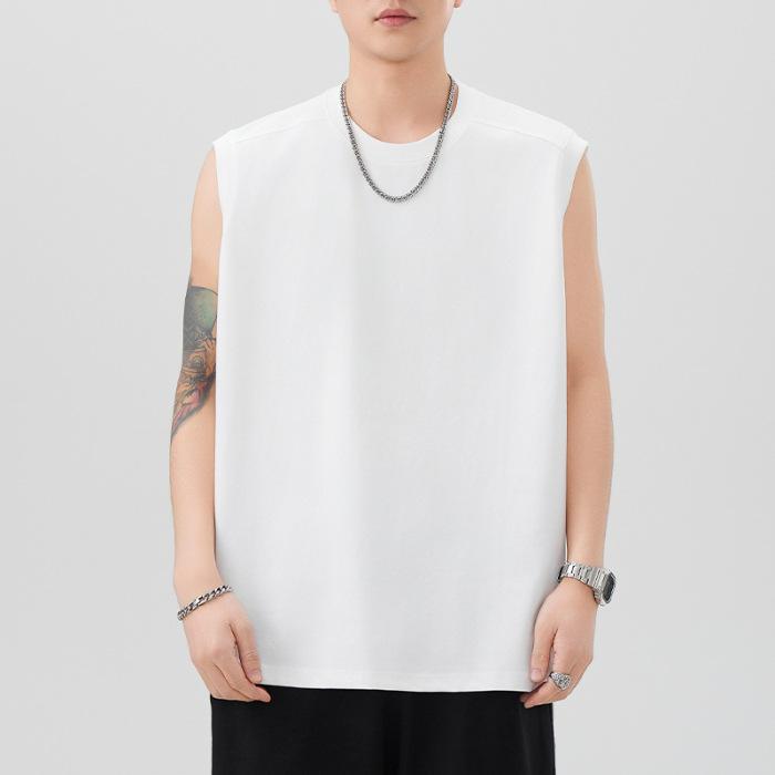 260g Heavy Solid Color Vest Men's Round Neck Sleeveless T-shirt Loose Base Shirt New Summer Style