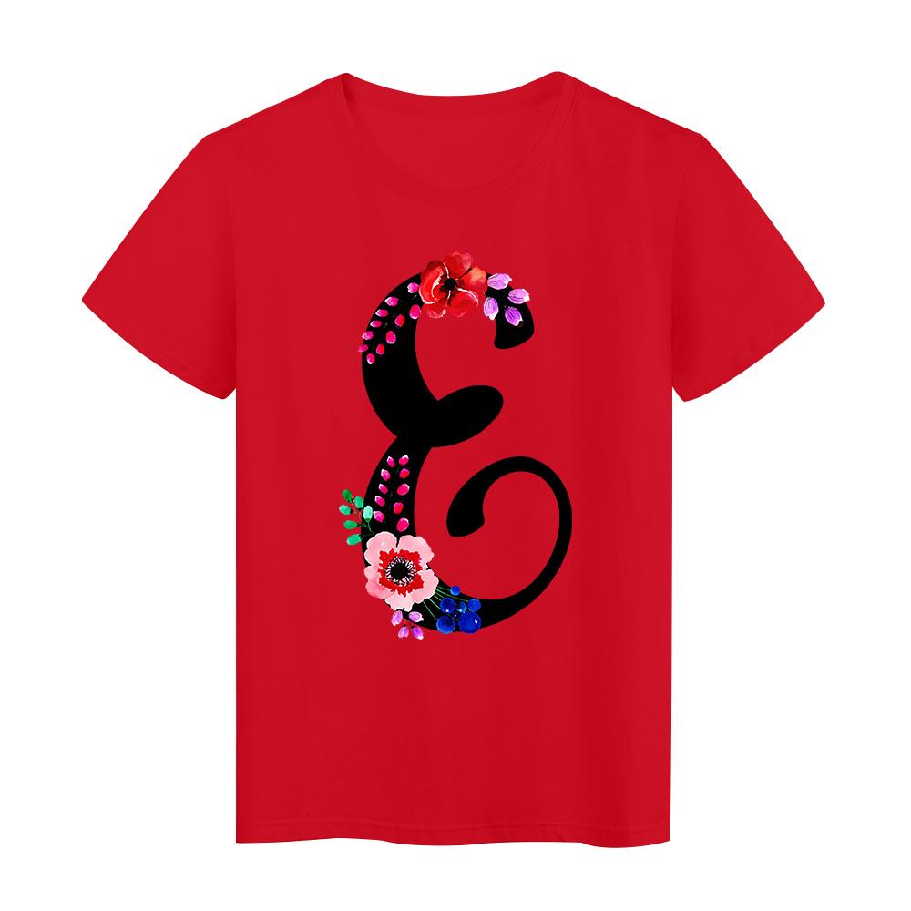 Flower And Letter E Red Printed Womens Tshirts Top Tee Exquisite Simplicity Style T