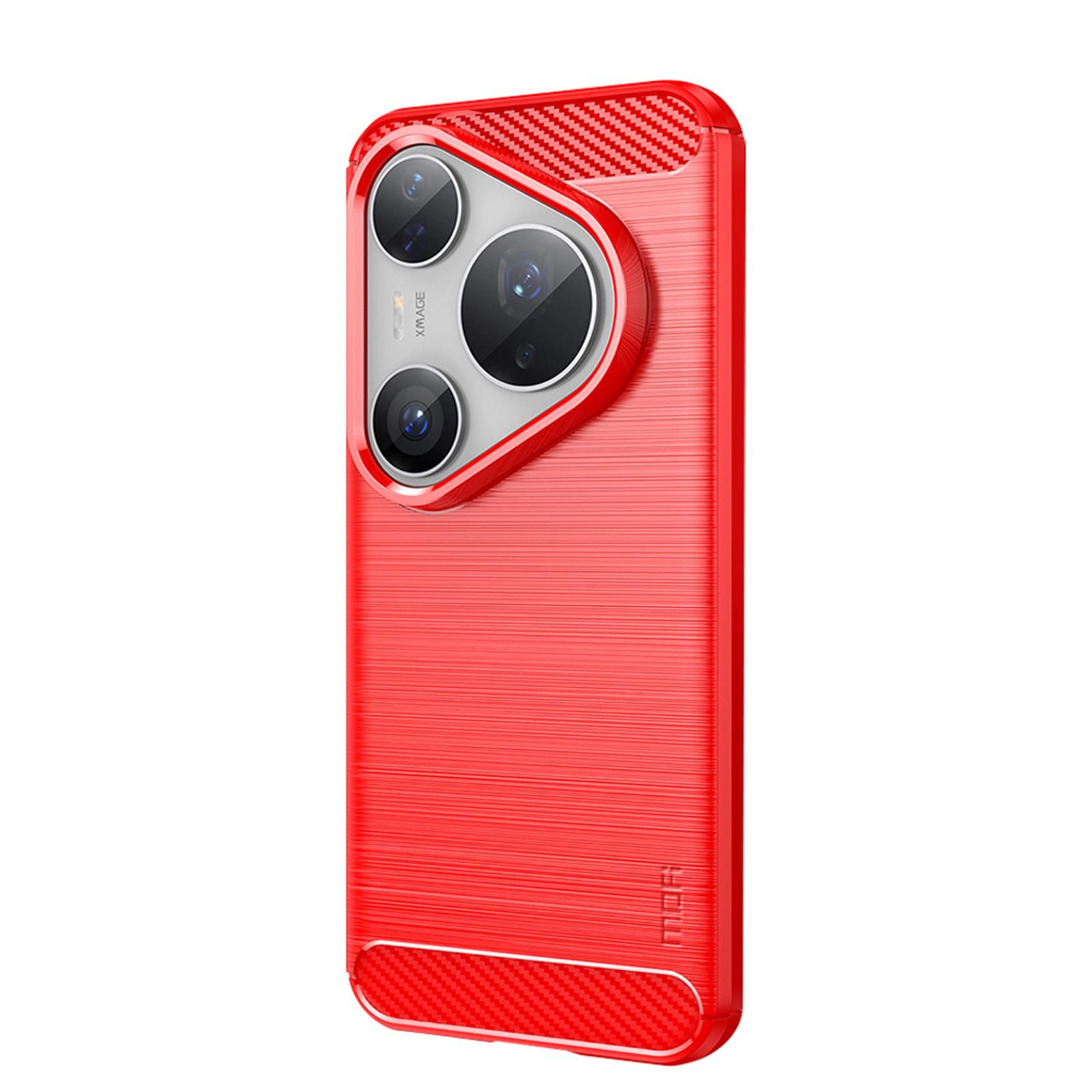 

Для Huawei Pura 80 Pro Задняя крышка MOFI Матовая текстура Углеродное волокно Мягкий чехол из ТПУ Red