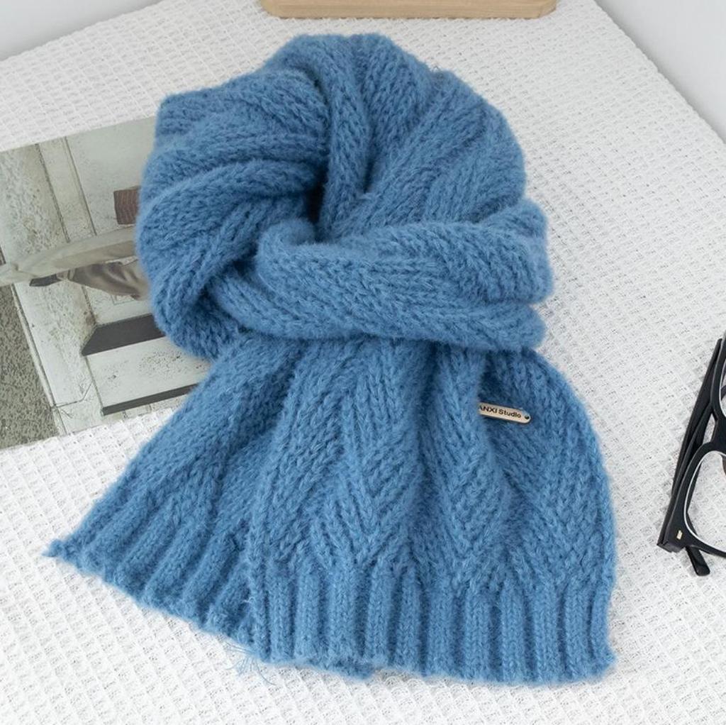 Women's Knitted Wool Blend Winter Scarf - Trendy Korean Style, High-End Cashmere Feel, Versatile for Students