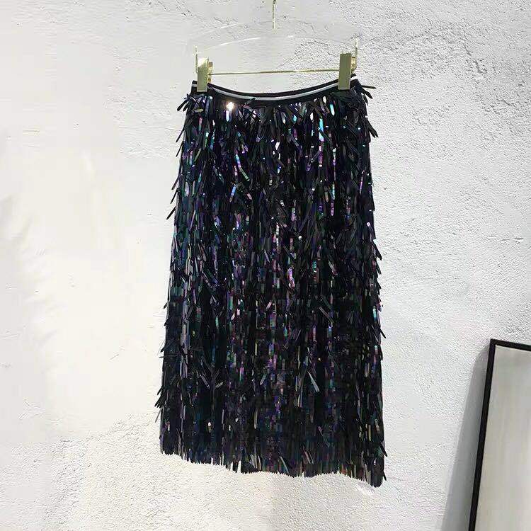 Super Dazzling Colorful Tassel Sequin High Waisted Wrapped Hip Skirt, Half Skirt, Colorful Beaded Slim Fit Skirt for Women