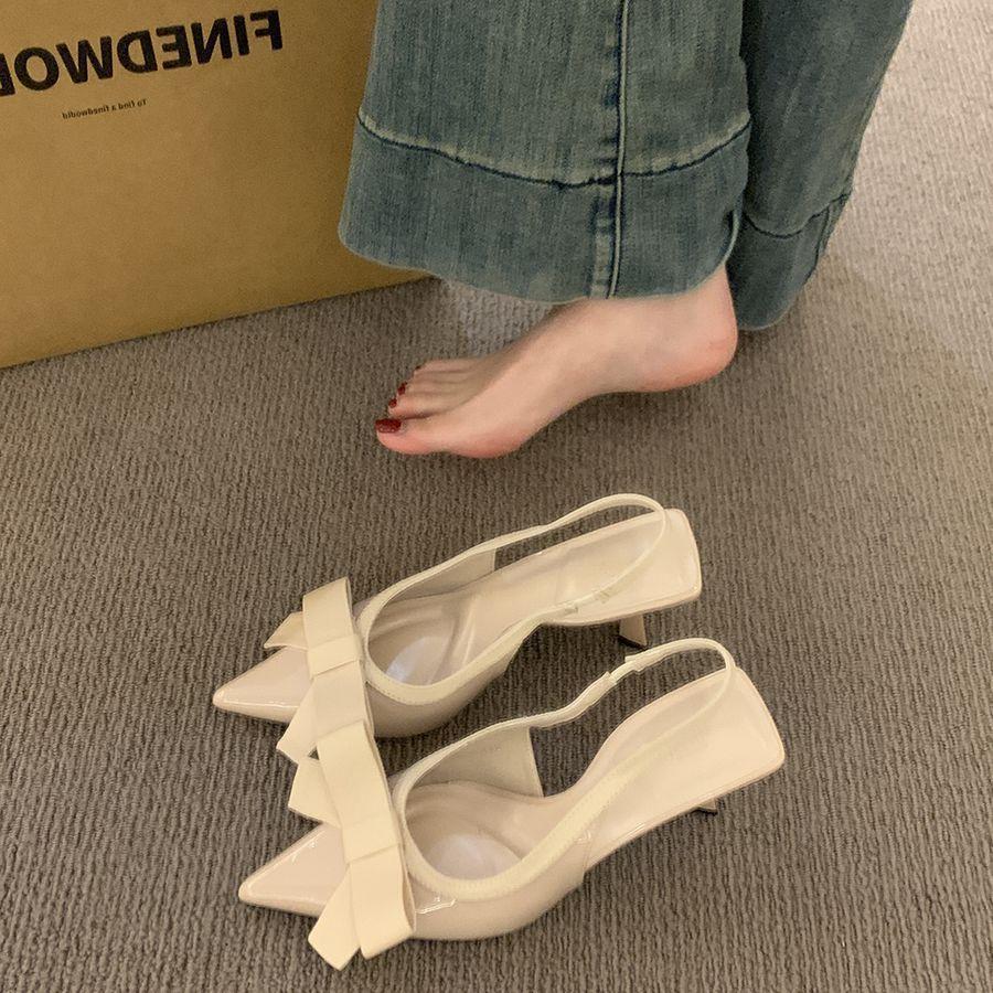 Fairy bow pink high heels bag head sandals female 2025 new spring and summer pointed celebrity temperament single shoes