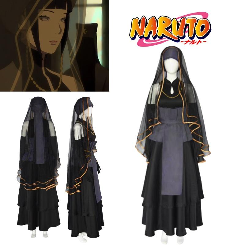 Hyuuga Anime Naruto Hinata Wedding Dress Set Veil Necklace Sleeve Cosplay Outfit