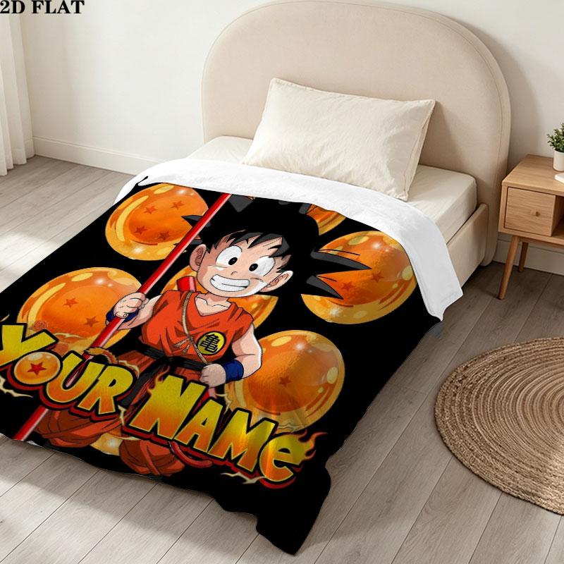 1PC Dragon Ball Adventure Custom Name Patterned Flannel Blanket Suitable For All Seasons for Home Decor Warmth and Comfort Gifts Holiday Gift