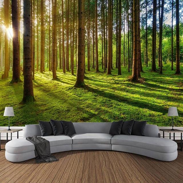 Tapestry wall art depicting a path in the woods 75x100
