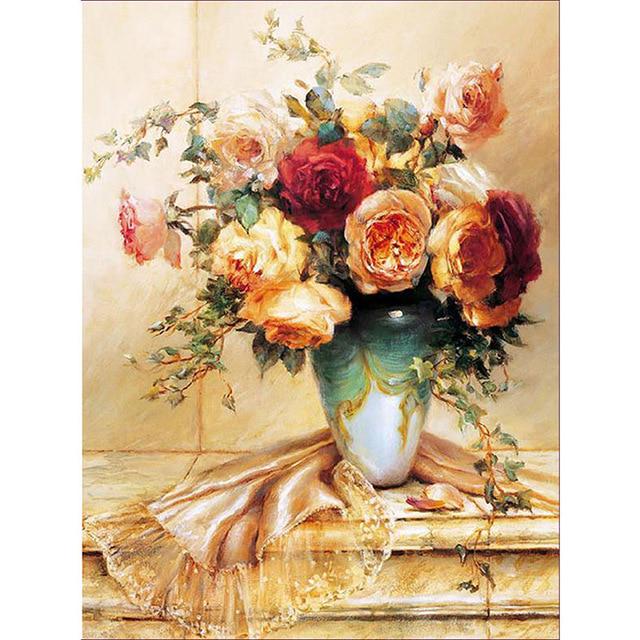 DIY 5D diamantmaleri Blomster Diamantbroderi Helrunde Rhinestones Korssting