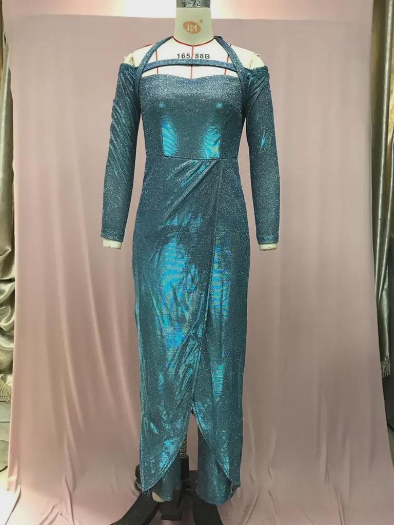 2025 European & American Glam Sequin Oblique Collar Jumpsuit - Mid-Waist Sexy Skirt