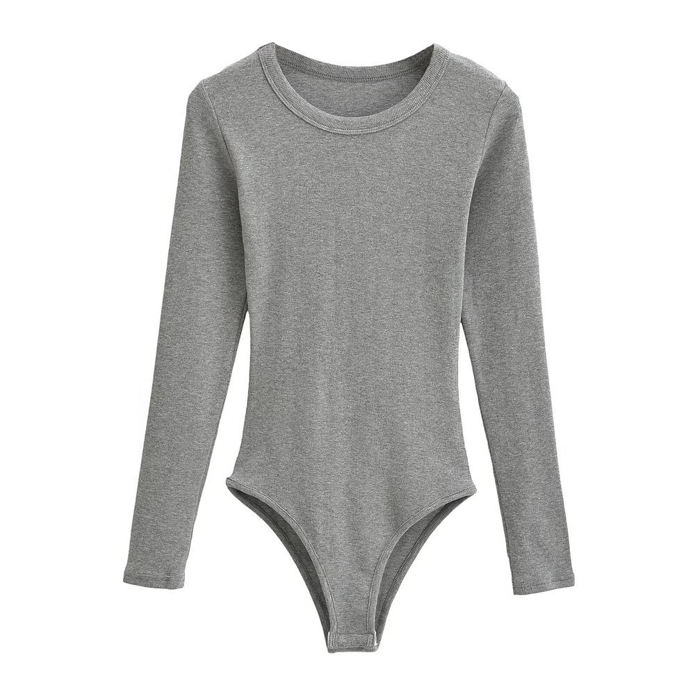 YPFF Trendy Women's Solid Color Slim Fit Round Neck Long Sleeve Bodysuit