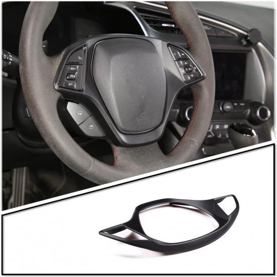 Car Steering Wheel Cover Molding Cover Trims Accessories Compatible for Chevrolet Corvette C7 2014-2019 Carbon Fiber Look Steering Wheel Accessories