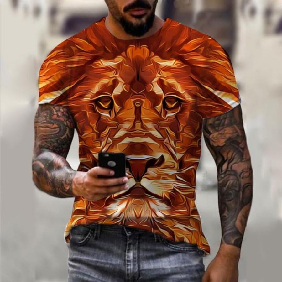 Men's T-shirt 3D lion print T-shirt summer short sleeved streetwear