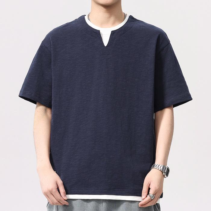 

Men s Summer Two-In-One Bamboo Cotton Faux Layer T-Shirt 4XL for 100-110 kg королівський синій колір