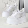 Fashion 12CM Air Mesh Genuine Leather Loafer Platform Wedge Flats Comfy Chunky Sneaker Hollow Women Sandals Vulcanize Summer Shoes