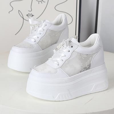 Moda 12CM Malla de Aire Cuero Genuino Mocasín Plataforma Cuña Planos Cómodo Zapatilla Gruesa Hueco Sandalias para Mujer Vulcanizado Zapatos de Verano
