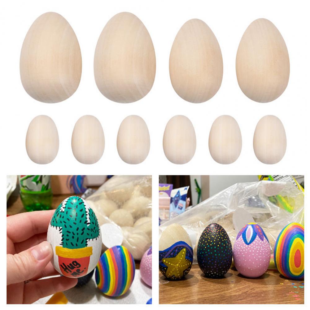 6Pcs Wooden Simulated Egg Creative DIY Graffiti Painted Wooden Easter Eggs Happy Easter Decorations Painted Bird Pigeon Eggs DIY