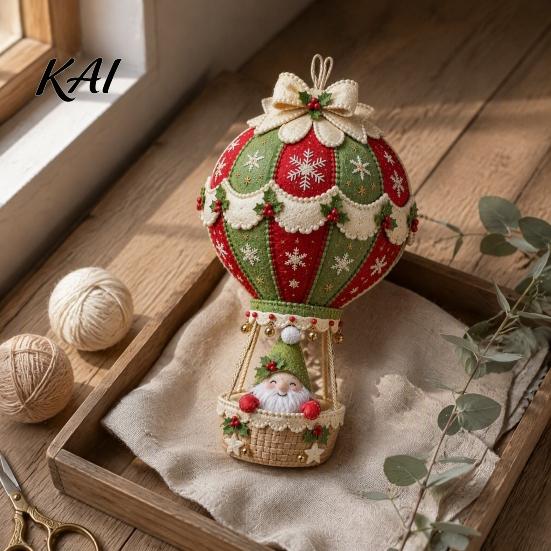 Decorative Wall Hanging Ornaments DIY Christmas Hot Air Balloon Ornament Kit, 3D Handmade Fabric Craft Festive Home Decor Project with Santa