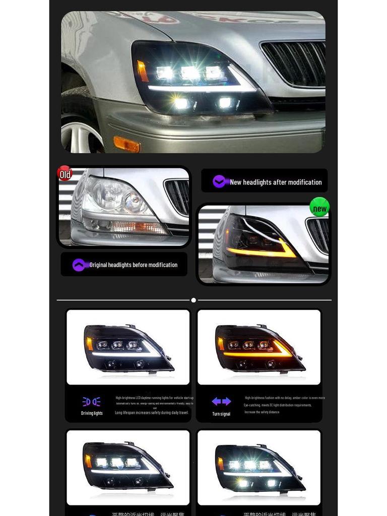98-03 Lexus RX LED Projector Headlights with DRL & Sequential Turn Signals