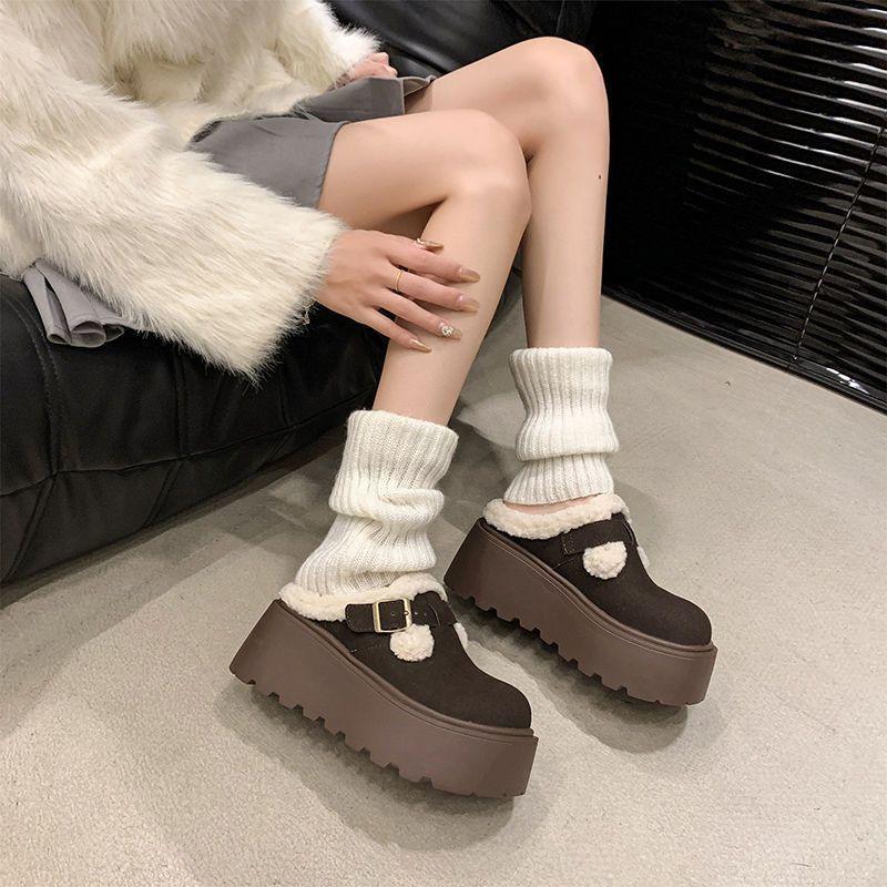 Retro bag head, half slippers, women's cotton slippers, thick bottom fluff, outer wear during the season to increase the height of Birkenga