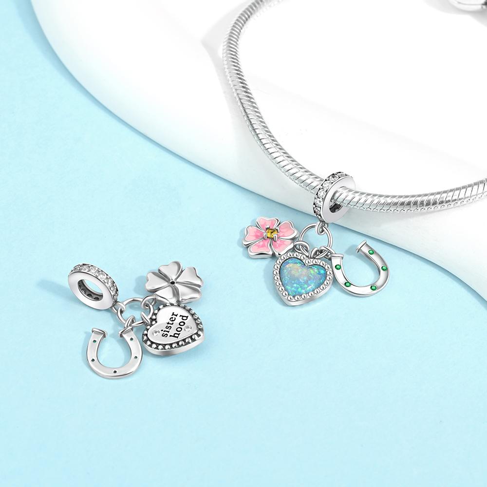 Charms Plata Horseshoe Heart Flower Copper Plated For Charms Copper Plated Original Bracelet For Jewelry Making