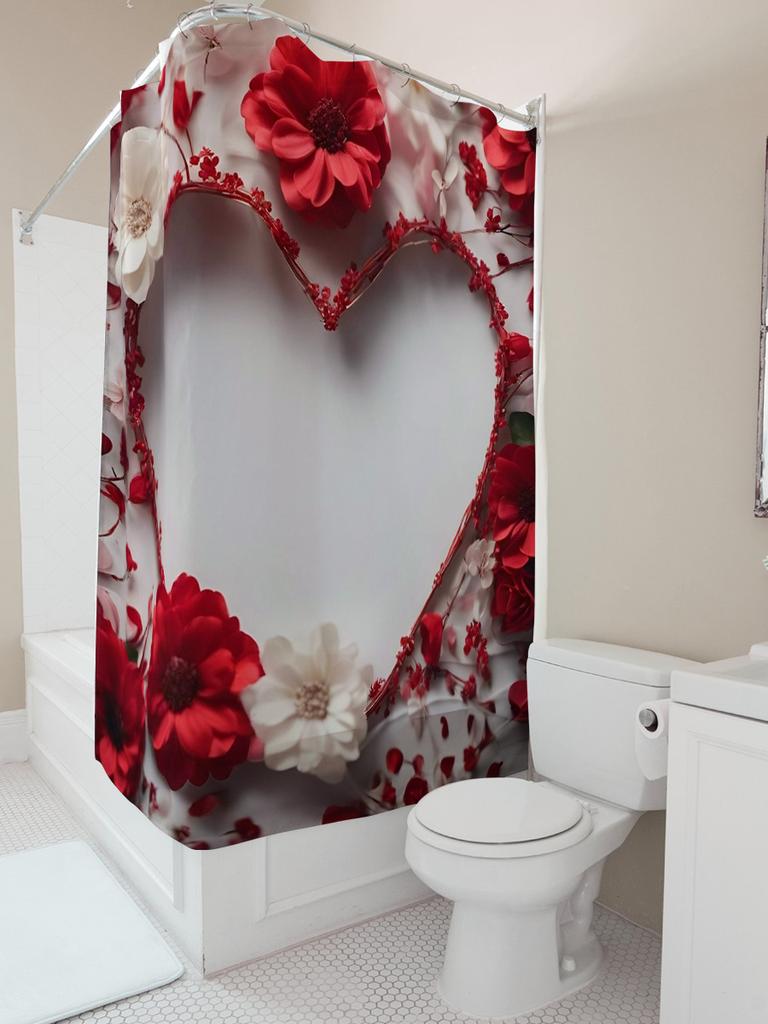 3D Květinový Srdce Sprchový Závěs | Romantická a Elegantní Koupelnová Dekorace