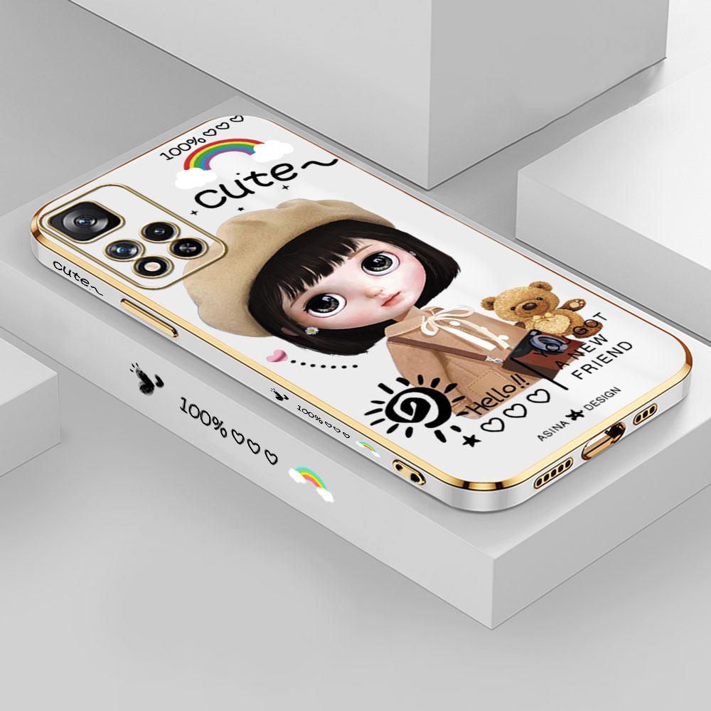 For Redmi Note 13 Pro 12 Pro 12S 11 Pro 11S 10S OPPO A38 A77s A96 Realme C33 C65 OnePlus Cute Girl Pattern Soft Plated TPU Shockproof Phone Case