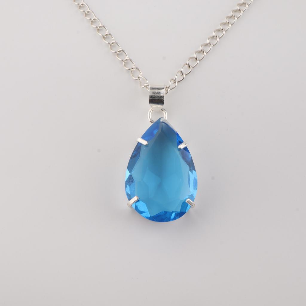 Swiss Blue Topaz Gemstone 925 Sterling Silver Jewelry Handcrafted Pendant 1.60" Anniversary Gift For Wife PP-67-7