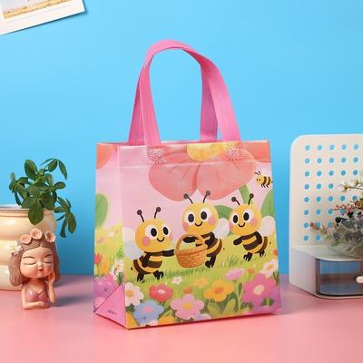 10Pcs Little Bee Gift Packaging Bags Waterproof Cartoon Non-Woven Handbags Reusable Flower Shopping Tote Bag Kids Birthday Party