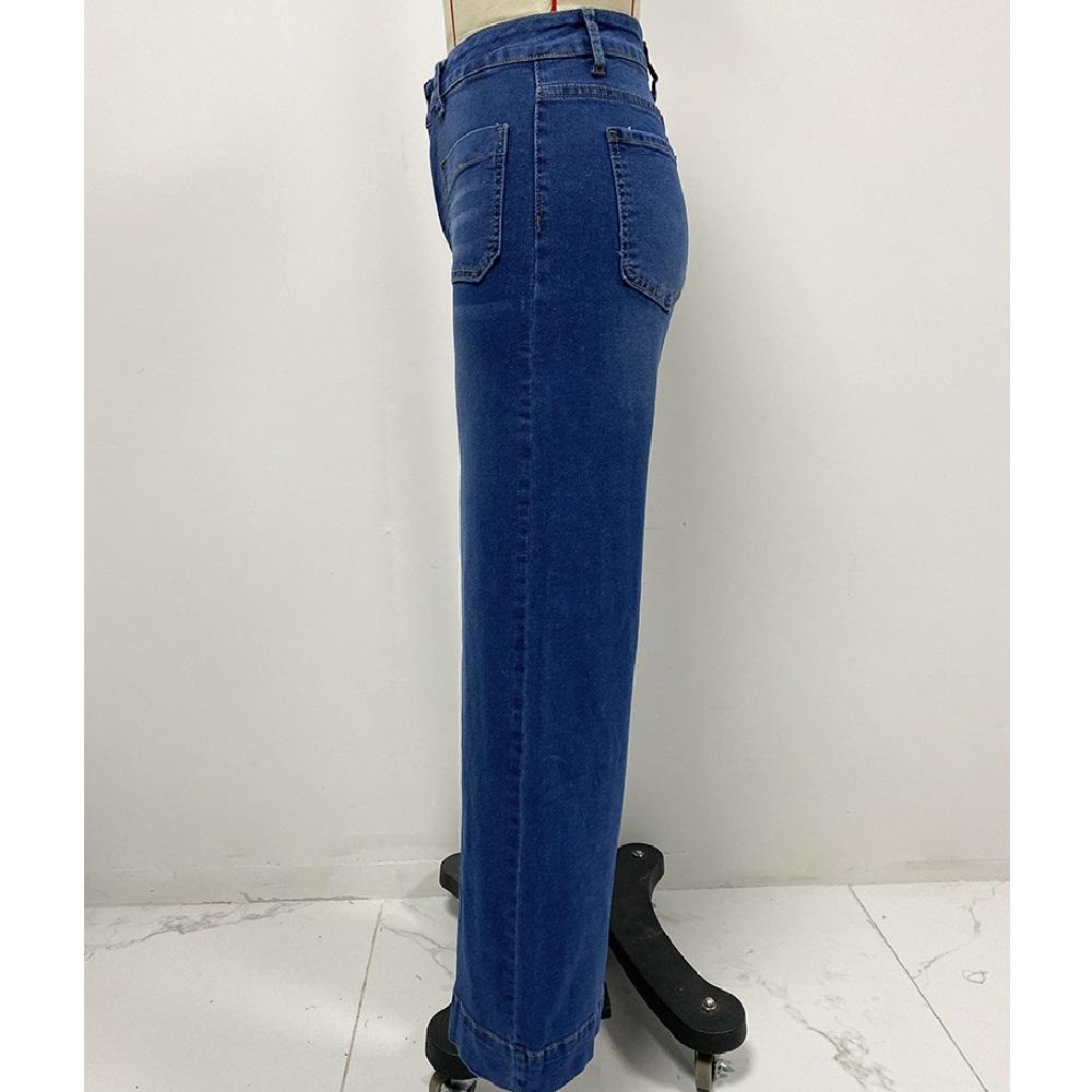 Dámské džínové džíny s vysokým pasem Vintage široké nohavice rovného střihu Dámské ležérní kalhoty s kapsami Pantalones de mujer