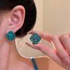 Green geometric diamond-set square stud earrings women's earrings temperament cold wind ears