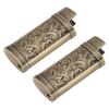 2pcs Retro Lighter Case Compact 3D Floral Stamped Engraving Zinc Alloy Protective Case Cover Bronze