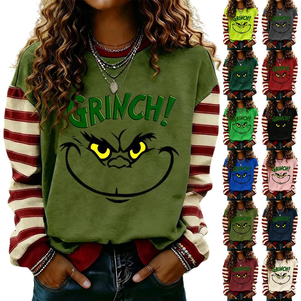Women's Fashion Long Sleeve Neck Pullover Sweatshirt with Christmas Print