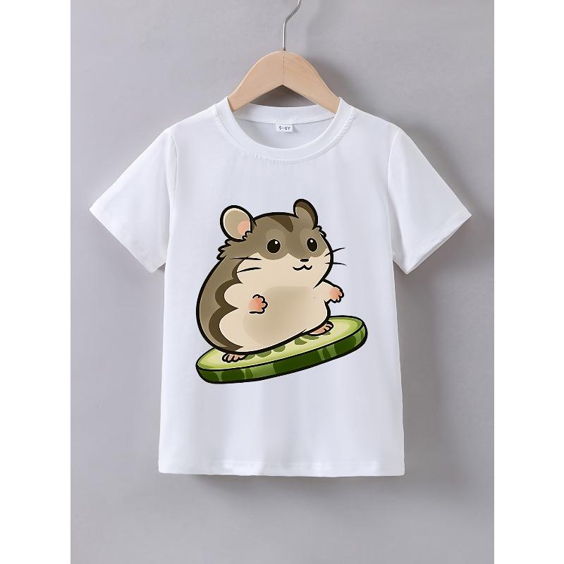 Kids Summer Short-Sleeve Cartoon Hamster Print T-Shirt 110 белый