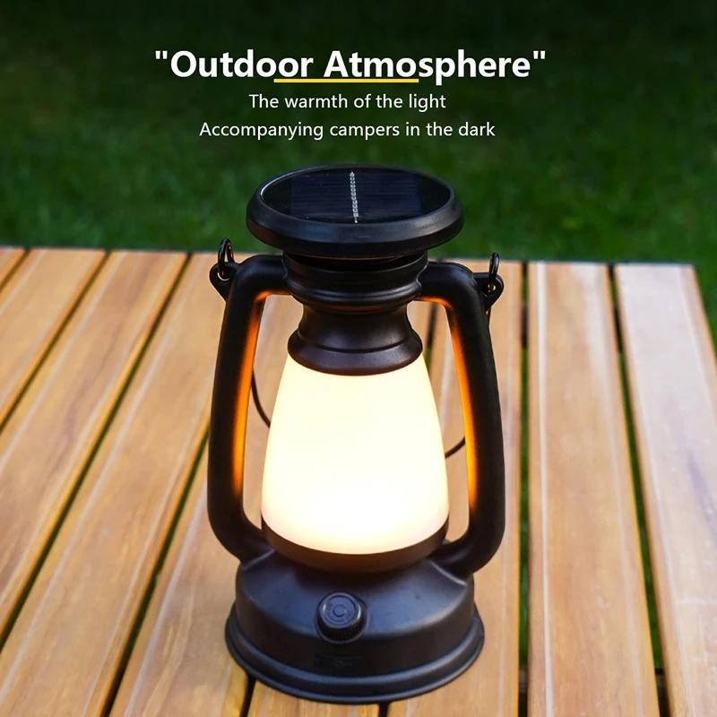 Portable Solar Camping Lamp USB Rechargeable Hanging Tent Lantern Stepless Dimming Of Cold And Warm Light Camping Lamp