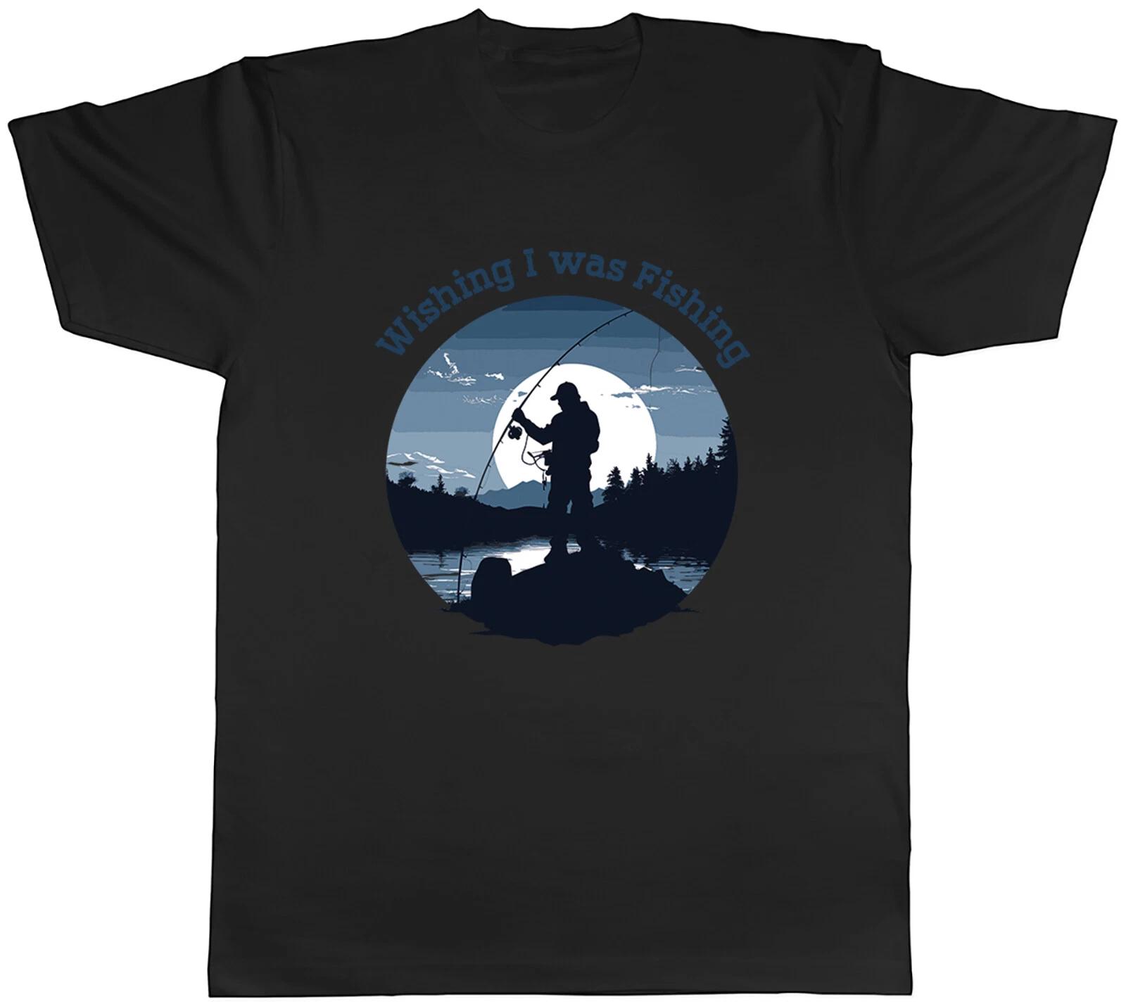 Wishing I was Fishing Mens T-Shirt Love Fish Angling Funny Tee Gift S
