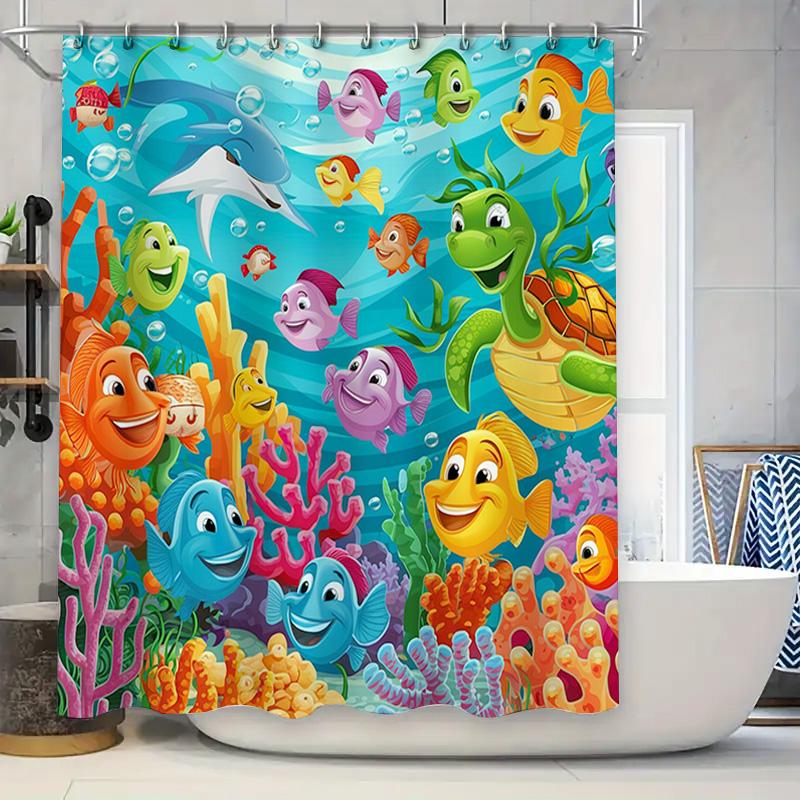 

Underwater World Decor Shower Curtain Fabric Waterproof Home Bathroom Hanging Print W60H190(CM)-1 Pcs