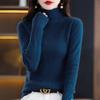 Women's Pure Wool Long Sleeve Pullover Sweater with Half-High Neck - Solid Color, Base Layer for Autumn and Winter