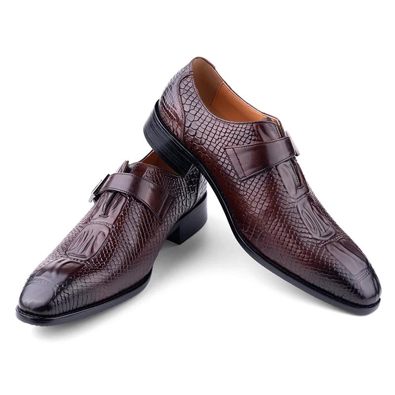 

Модные лоферы с высококачественной печатью для мужчин, мужские туфли с ремешком-монком, резиновая подошва, оксфорды для свадебного платья, кожа с рисунком крокодила, zapatos 47 коричневый