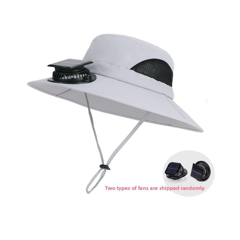 

Summer Sun Protection Hat With Solar Fan Waterproof Large Brim Outdoor Fishing Cap For Hiking And Camping