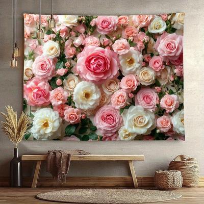 Pink And White Rose Flower Wall Hanging Tapestries Are Suitable For Family Gatherings Weddings Birthdays Christmas Halloween