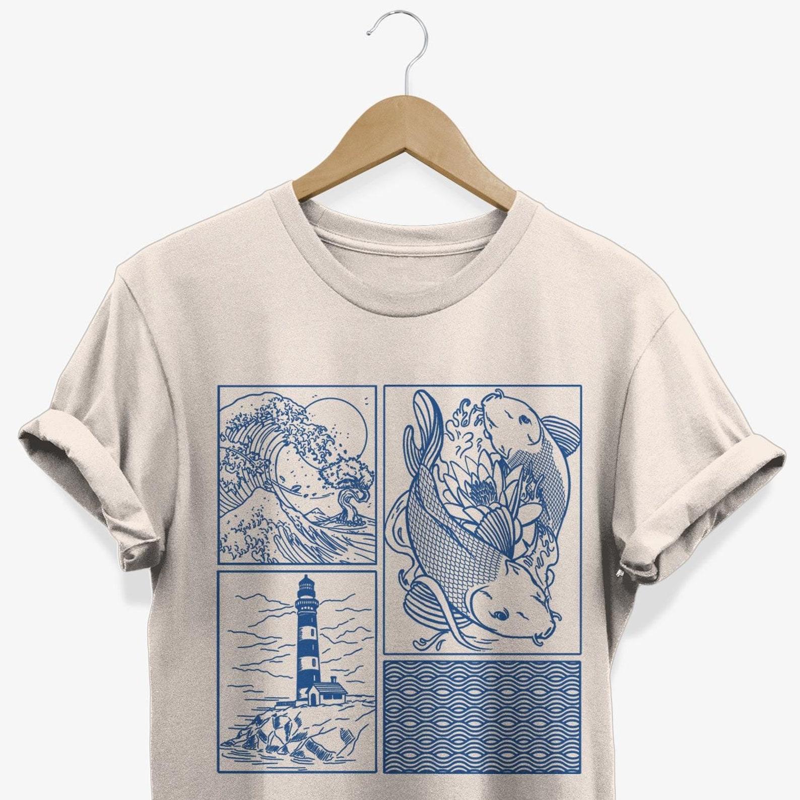 Japanese Koi Fish T-Shirt: Minimalist Marine Life Graphic Tee L
