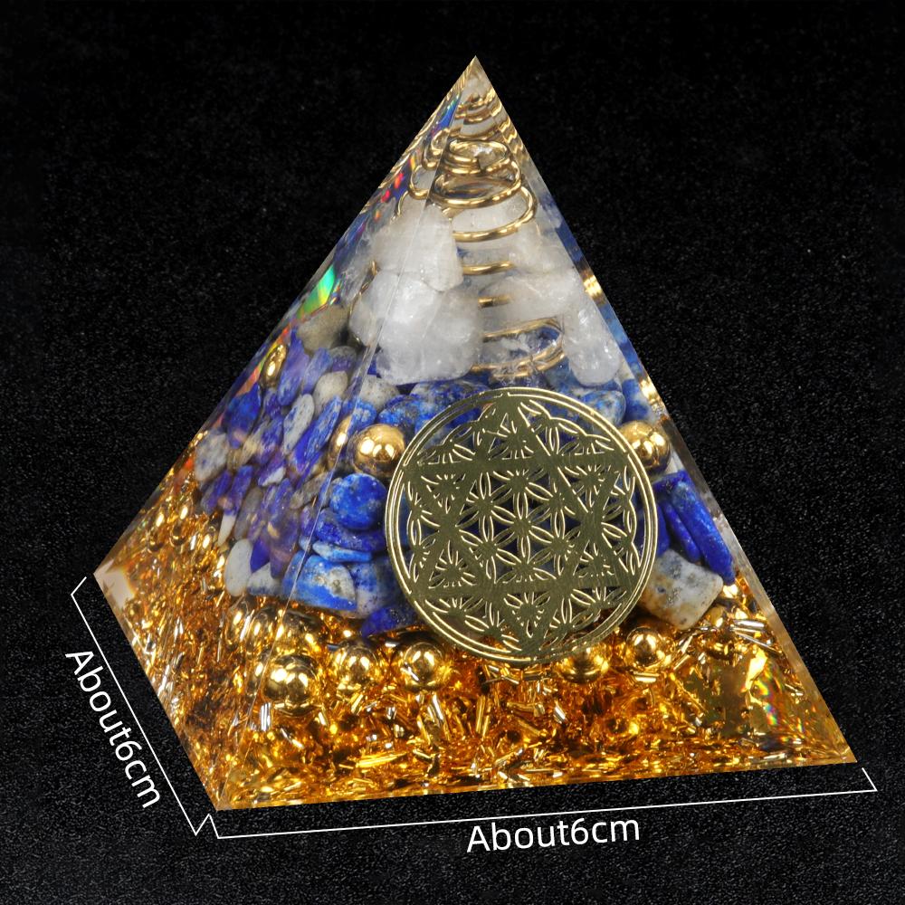 Crystal Devil's Eye Pyramid Natural Crushed Stone Lapis Lazuli Dropping Resin Home and Office Desktop Decoration Crafts 6x6cm