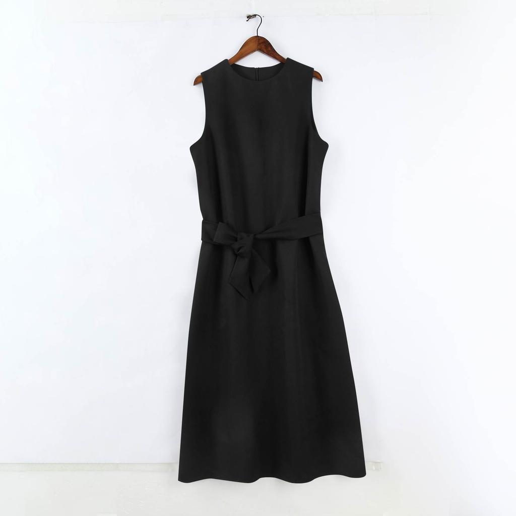 Women's Fashion Casual Solid Color Zipper Sleeveless Round Neck Dress With Belt