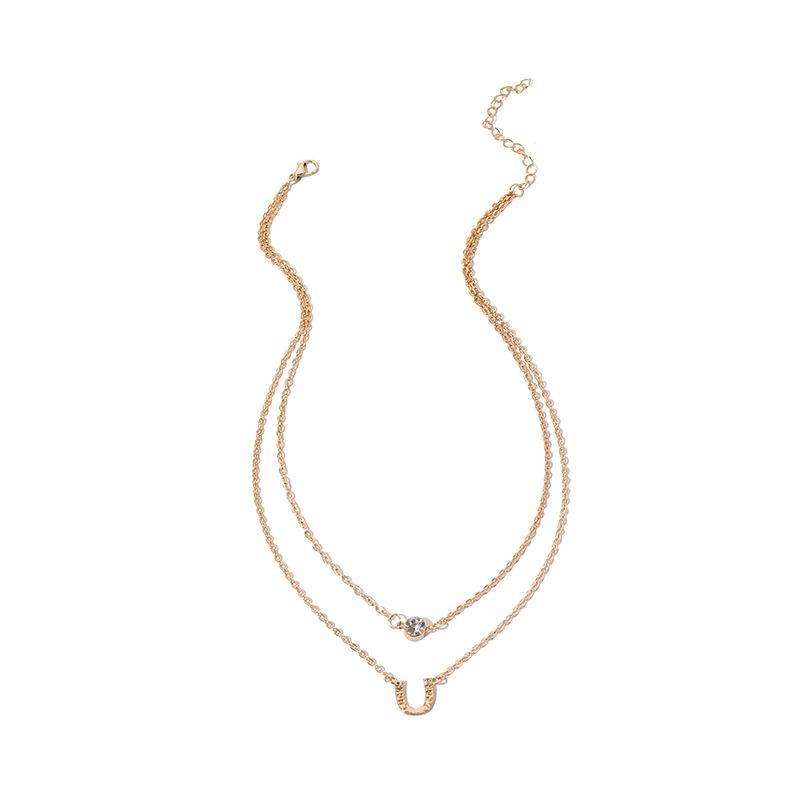 ins cold wind simple zircon multi-layer necklace collarbone chain U-shaped horseshoe choker stacked neck chain