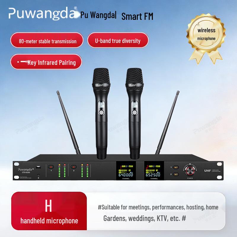 

UHF Infrared One-to-Two Wireless Conference/Training Room Gooseneck Headset Microphone.