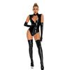 Sexy Long Zipper Open Crotch High Cut Bodysuit Elastic Pvc Latex Sexy Tight Open Chest Hollow Out Maid Leotard Catsuit Cosplay