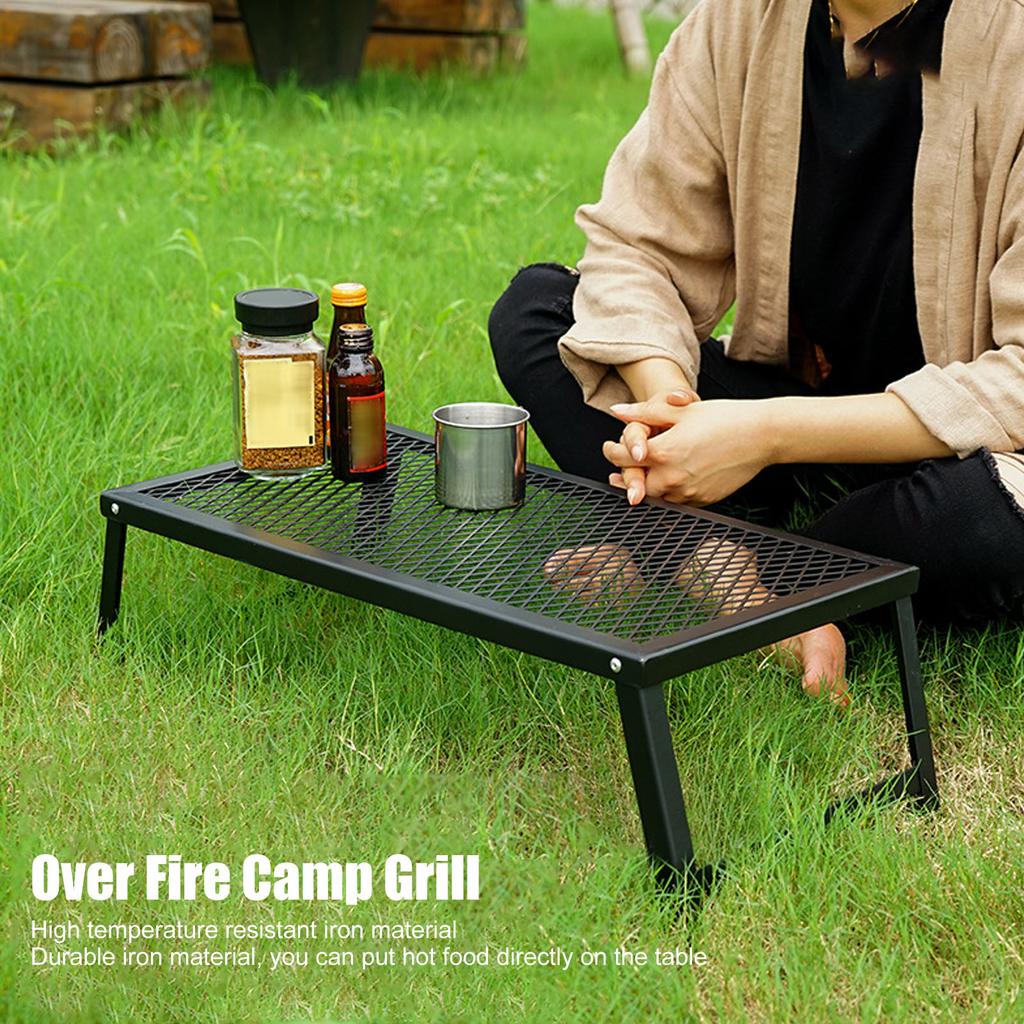 Folding Camp Fire Rack Folding Campfire Grill Heavy Duty Iron Waterproof Portable Camp Fire Cooking Rack for Outdoor Barbecue