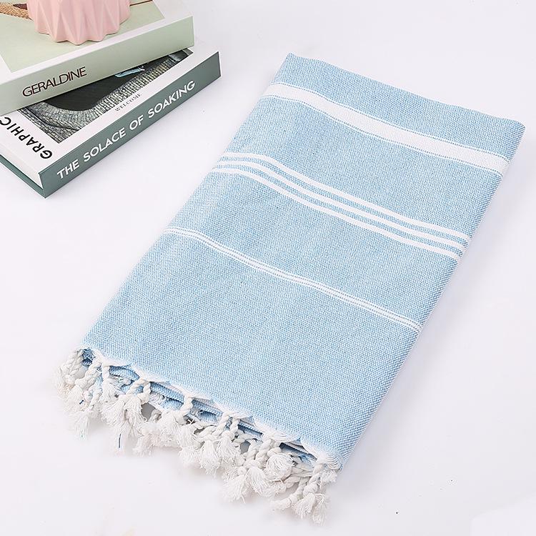 Custom Pure Cotton Turkish Striped Beach and Sauna Towel with Non-Stick Sand and Tassels for Adults