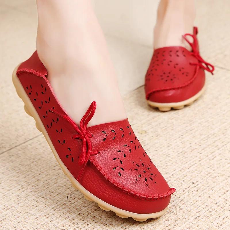 Fashion Sizes 34-44 Genuine Leather Flat Shoes Women Fashion Casual Nurse Shoes Hollow Soft Sole Non Slip Women's Shoes  Zapatos Mujer