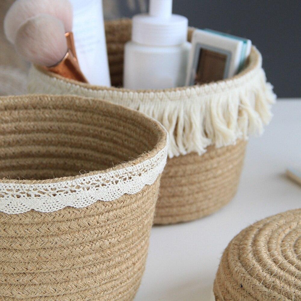 Jute Storage Basket Cosmetics Remote Control Cotton Thread Storage Box