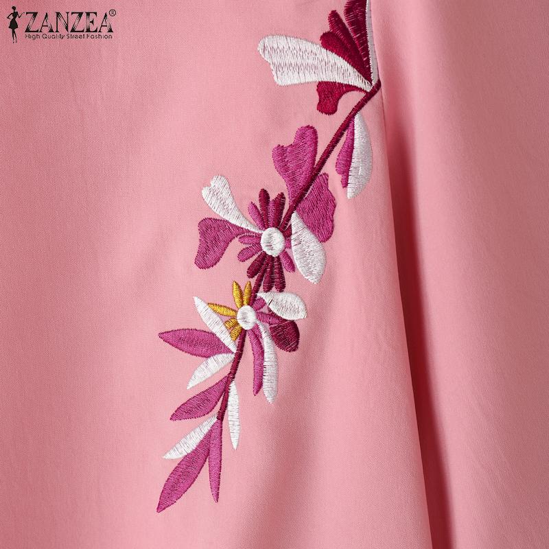ZANZEA Women Summer O-neck Casual 3/4 Sleeve Floral Embroidery Blouse